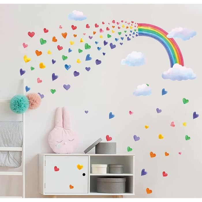 Autocollants Muraux Arc En Ciel Coloree Sticker Muraux Nuage De Enfant Stickers Mural Aquarelle Pour Chambre D Enfant Bebe Diy Autoc Cdiscount Maison