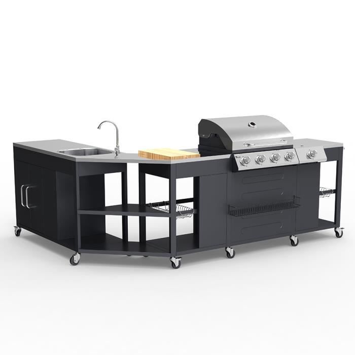 Barbecue barbecue gaz inox 4 + 1 brûleurs rack étagères