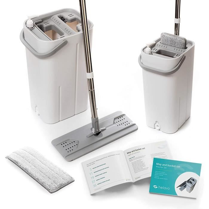 Ensemble Balai à Franges Avec Seau Et Essoreuse Rotative - Vadrouille Humide Auto-Essorage