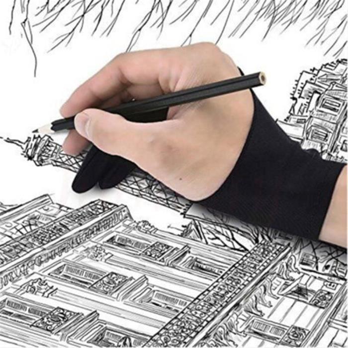 Gant anti-fouling à deux doigts dessin et stylo tablette graphique pour artiste noir HHA90309965A