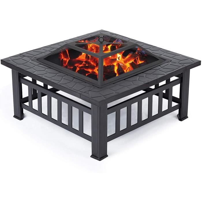 Brasero De Jardin En Acier Avec Plancha Ø75 Cm Et Grille BBQ - Foyer à Bois, Plan De Travail, Roues - 1