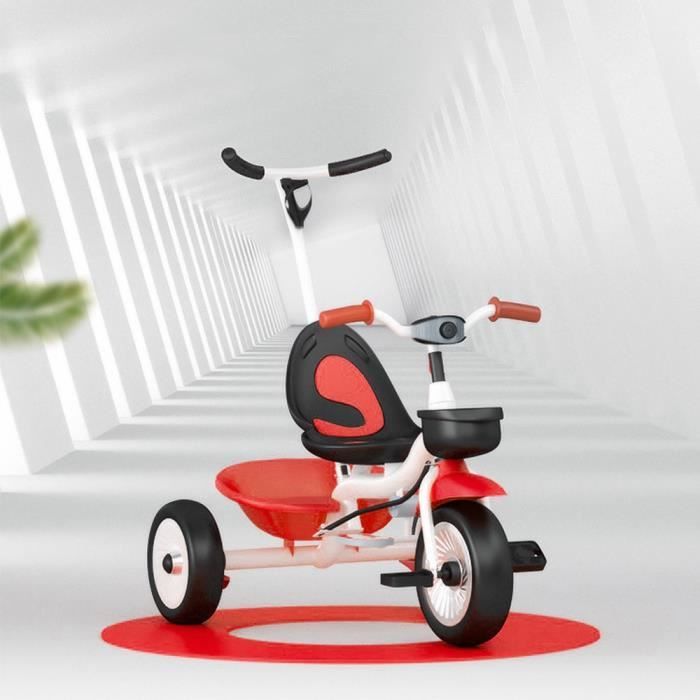 Tricycle Enfant Bébé Pliable - Siège Confortable - 18 mois-6 ans - Freinage - Anti-rouille - Rouge et Blanc