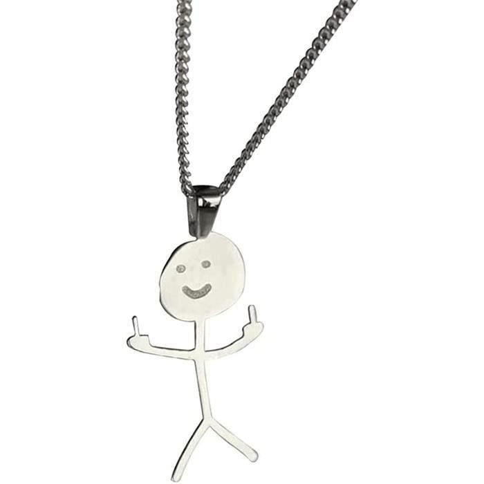 Funny Doodle Necklace, Silver Smiley Middle Finger Necklace