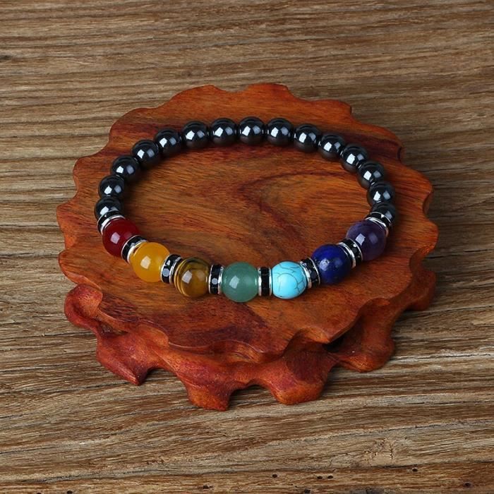 Bracelet Pierres Naturelles Hématite Et 7 Chakras – Thérapie, Bien-être, Ajustable (neuf)