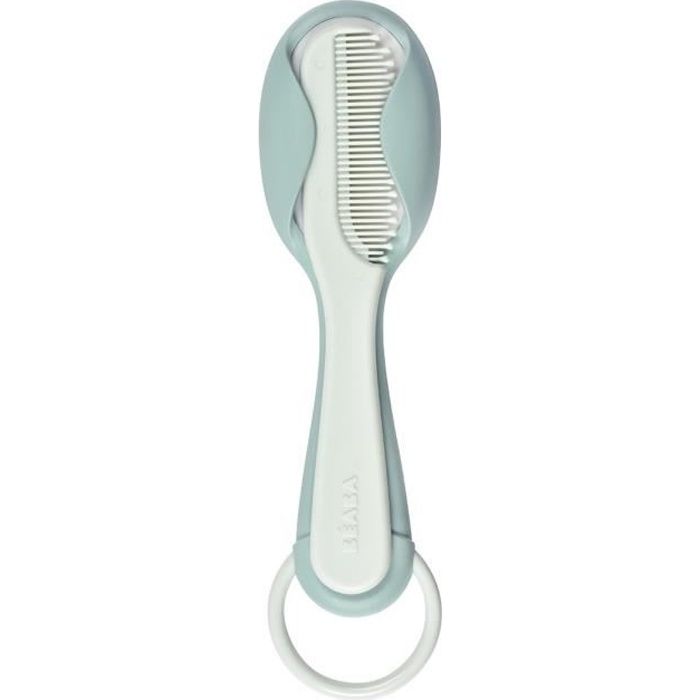 BÉABA, Peigne + brosse à cheveux, bébé/enfant, Système de rangement du peigne intégré au dos de la brosse, Green Blue