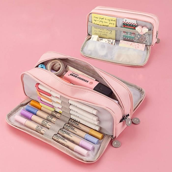 Trousse à Crayons Grande Capacité 3 Compartiments - Style Kawaii Pour Filles, Ados, Bureau | Trousse Organisatrice Oxford - 10