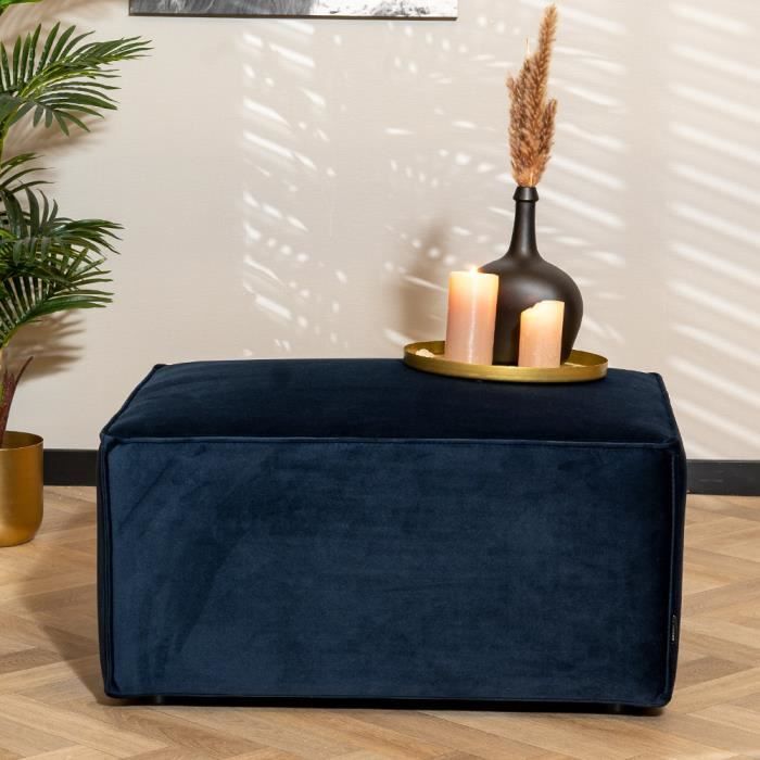 Pouf Industriel en Velours Bleu Foncé - Bronx71 - Memphis - 1 Place - 82 cm