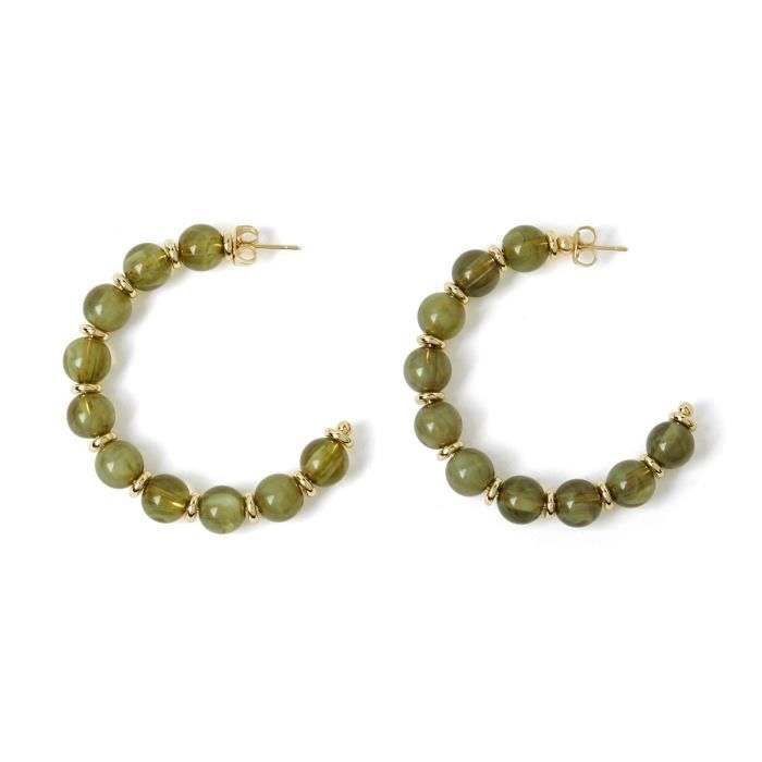 Boucles D'oreilles Longues Perles Résine Vert émeraude - Bijou Vintage - Occasion Parfait état