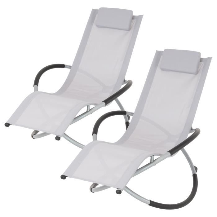 ecd germany 2x chaise longue géométrique gris clair avec cadre en acier appui-tête pliable respirante résistante aux uv pivotant m