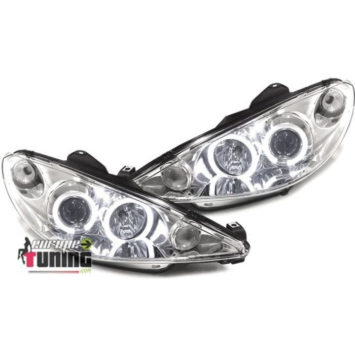 PHARES TUNING FEUX AVANTS ANNEAUX LED ANGEL EYES PEUGEOT 206 2002-2009 en H7/H7 (12325)