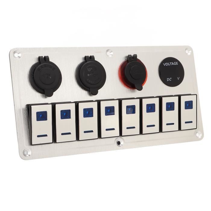 Panneau D'Interrupteur à Bascule Marin 6 LED – 12-24V Avec USB Et Voltmètre – Conception Étanche – Vert