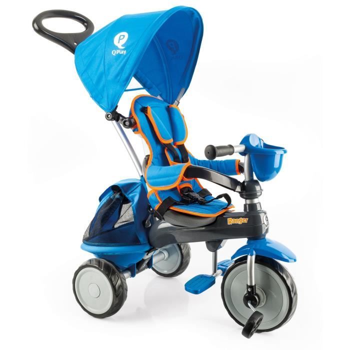 Tricycle pour bébé QPLAY Ranger Bleu avec capote - 10 à 36 mois - 3 roues