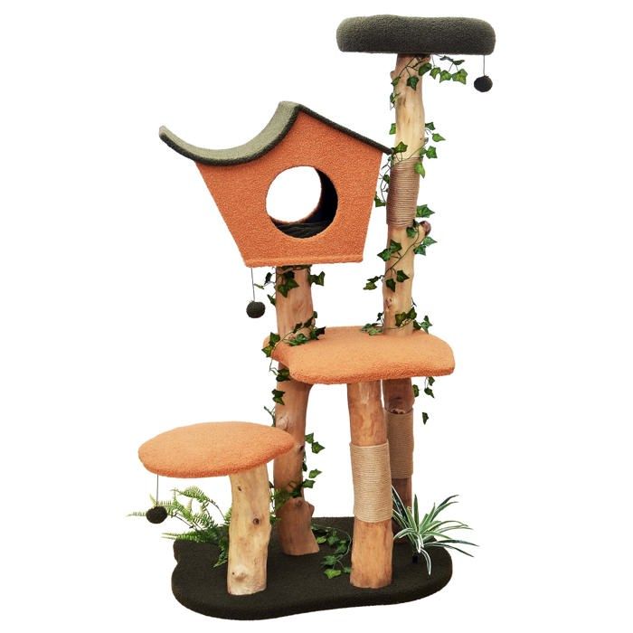 Comparer les prix de Fudajo Arbre à chat 154 cm Deco végétale Bois de poirier Tissu extra-doux Cabane asymétrique Balles