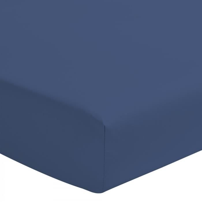 Drap housse coloré 100% coton - Bonnet 25cm - Bleu - 180x200 cm