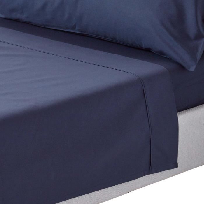 Drap Plat Uni 100 Coton Egyptien 200 Fils Coloris Bleu Marine 270 X 300 Cm Cdiscount Maison