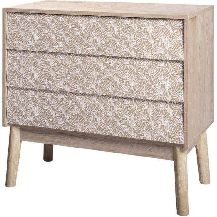 Sofia Commode 3 tiroirs L 80 x P 40 x H 75 cm Bois avec Motif