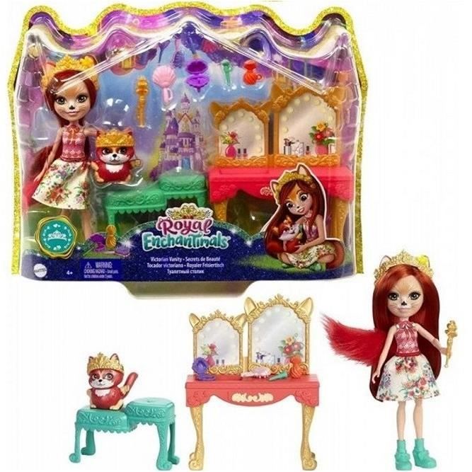 Enchantimals Royals coffret Coiffeuse avec mini-poupée Fabrina Renard, figurine animale Frisk et 9 accessoires