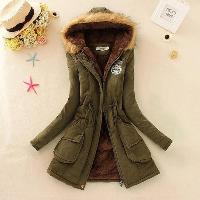 Hiver Femmes Manteau 2017 Parka Casual Outwear Militaire A Capuche Manteau Femme Vetements De Fourrure Manteaux Army green Cdiscount Pret a Porter