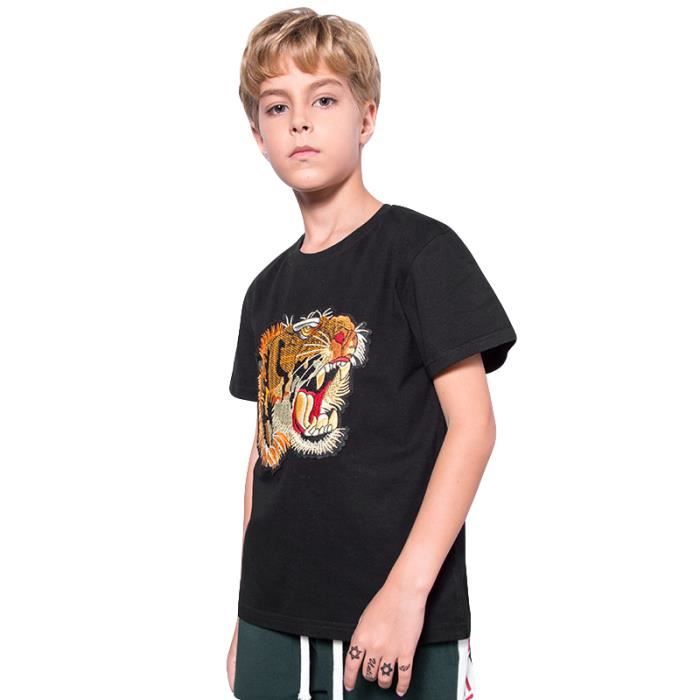 T shirt Garçon col rond Marque Luxe pas cher brodé Tigre 100%coton T shirt  Garçons à manches courtes VêTement Masculin - Noir Noir - Cdiscount  Prêt-à-Porter