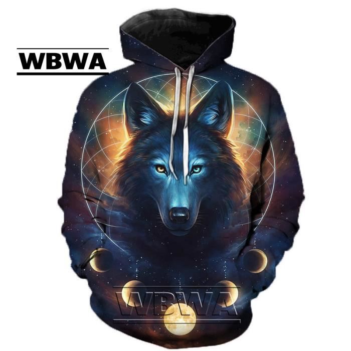 Sweat hommes et femmes Wolf imprim de loup FR32YHV Orange
