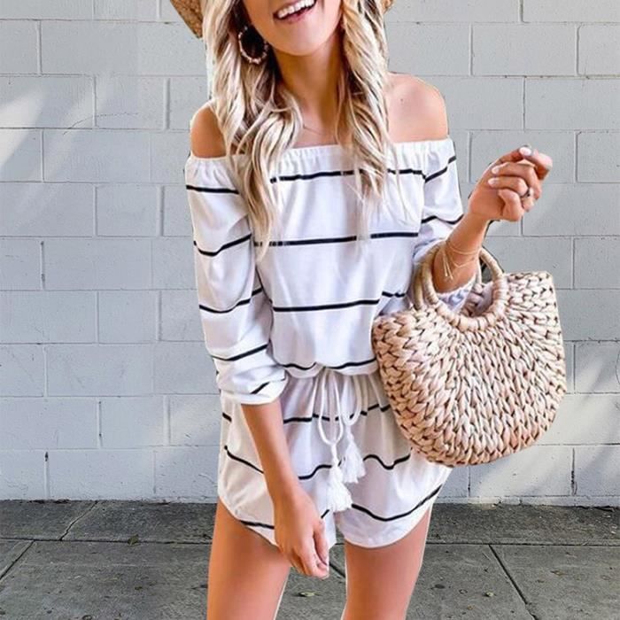 Combinaison short une piece sexy sans bretelles a cordon de serrage a la mode pour femmes blanche Blanche Cdiscount Pret a Porter
