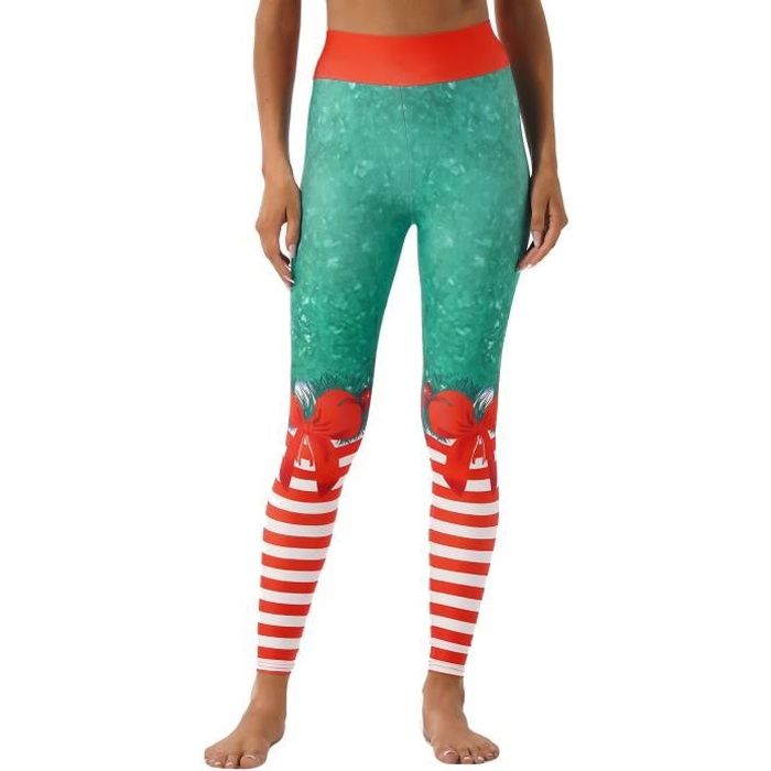 IEFIEL Femme Noël Leggings Slim Collants Déguisement Lutin Elf Extensible  Pantalon Long Stretch Legging de Sport Fête Carnaval S-XL