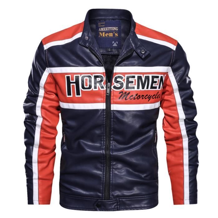 Veste Homme Hiver En Cuir Bomber Moto - Blouson Chaud épais Doublure Thermique - Style Classique Décontracté Pour Quotidien - 6