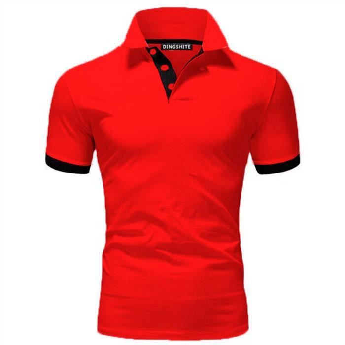 Polo Homme Golf Tennis Manche Courte Casual Sport T-Shirt, Slim Fit Vetement Rouge