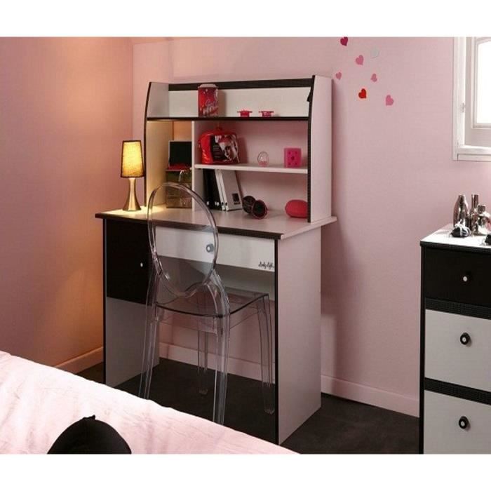 Bureau Pour Chambre Fille Noire Et Blanche L 108 X H 128 X P 59