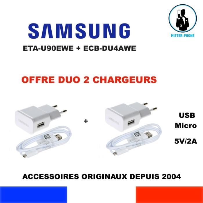 Chargeur Samsung Rapide EP-TA20EWE + Cable USB ECB-DU4AWE pour Tablette  Samsung Galaxy TAB A Couleur Blanc