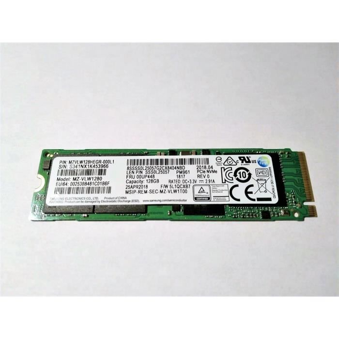 DISQUE DUR SSD SAMSUNG M.2 2280 NVME PCIE PCI EXPRESS 128GB SSD MODEL MZ-VLW1280 PM961