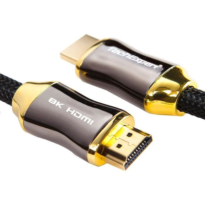Cable HDMI 2.1 4K 120Hz 8K 1 mètre compatible HDR UHD ARC 48Gb/Sec. TechExpert e