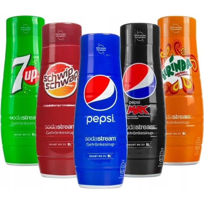 5x Sodastream sirop Pepsi, Pepsi Max, Mirinda, 7 UP, schwip swap, set