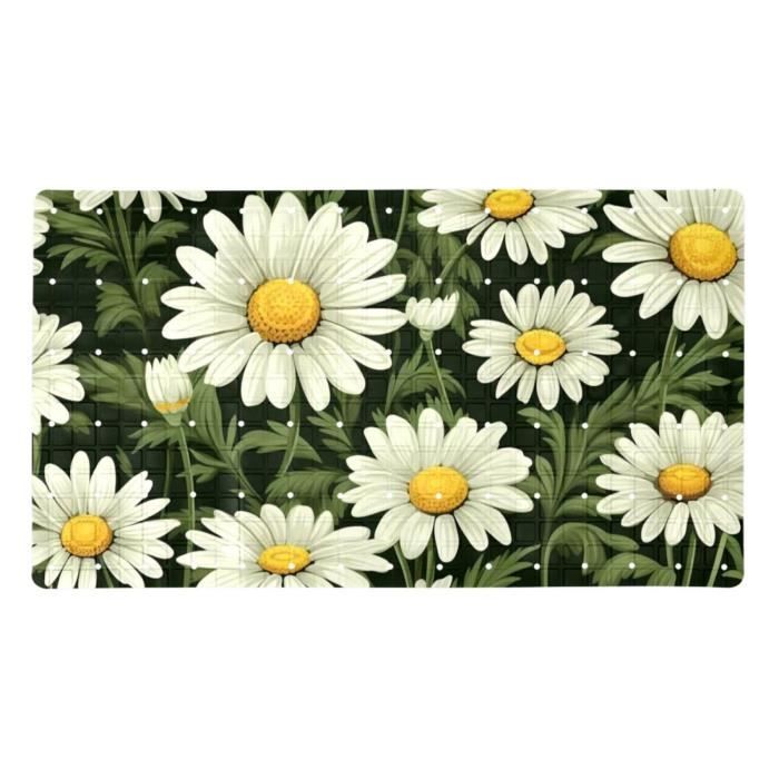 Tapis De Bain Antidérapant 40x120 Cm - Motif Marguerites - Microfibre Super Absorbante - Support TPR Antidérapant - 12