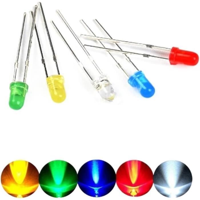 3Mm 5Mm Led Diodes Diy Kit Électronique, Blanc Rouge Jaune Vert Bleu
