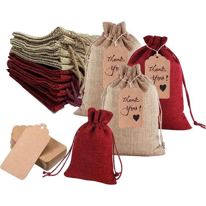 Lot De 10 Sacs En Toile De Jute Et Coton Avec Cordon De Serrage En Forme De Coeur Pour Emballage De~p146678602