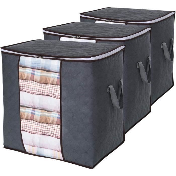 Withosent Lot De 5 Sac De Rangement Vetement, 90L Grand Boite Rangement Vetement En épais Non-tissé, Pliables Organisateurs Avec Poignée Pour Couette Literie Couvertures Oreillers Jouets, Noir