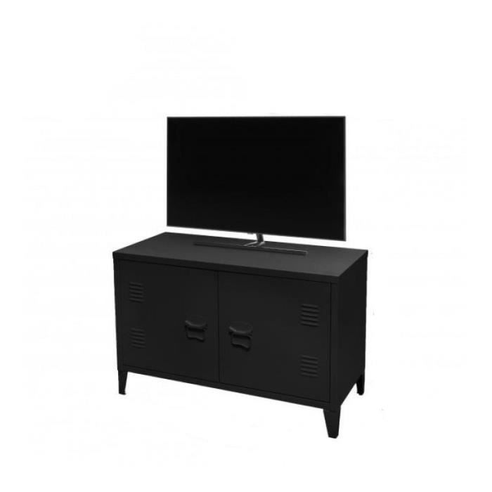 meubles tv - meuble tv en métal "industriel black" - noir - l 100 x l 40 x h 53 cm