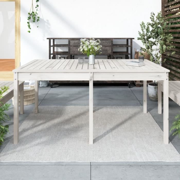"top" table d'extérieur jili - table de jardin blanc 159,5x82,5x76 cm bois massif de pin,19,95 kg