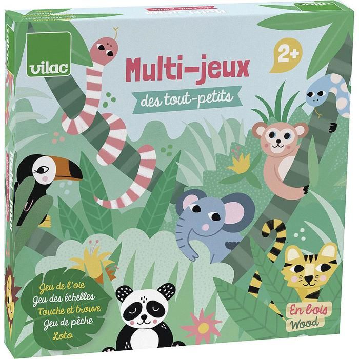 Coffret de jeux pour tout-petits Vilac - M. Carlslund - Jeu de pêche magnétique, loto, Touche et Trouve, jeu des échelles et jeu de