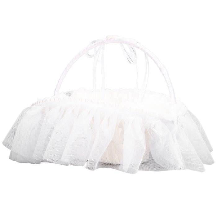 Panier à Pétales Mariage Dentelle Blanche 22×22 Cm – Poignée Pliable – Paniers Fleurs & Bonbons