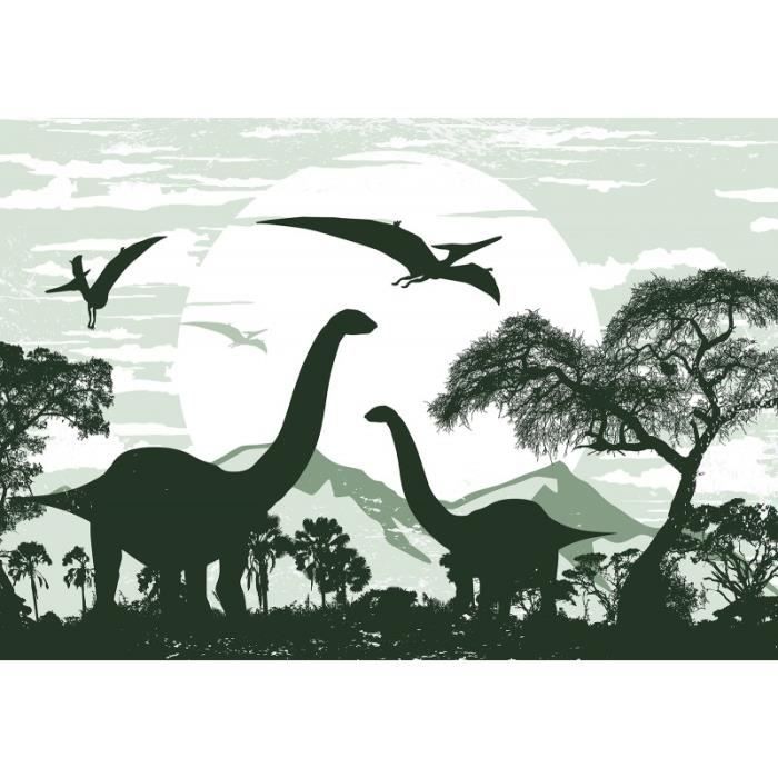 Papier Peint Photo Animal Dinosaure Plante Tropicale 3D Papier Peint 3D Salle de Séjour Chambre À Coucher Mural Murale Enfant Décor À La Maison Imperméable-200X140cm 