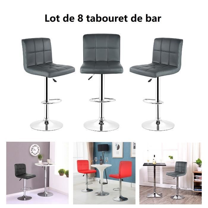 8 X Taboure de bar pour salle à manger Willonin® Siège rotatif en Cuir Artificiel Gris