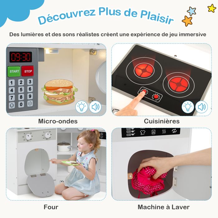LIFEZEAL Cuisine D'angle En Bois Avec Lumières Et Sons Réels, Cuisine De Jeu Pour Enfants Avec Poubelle Accessoires Lave Vaisselle 3 Ans Rose 77884311