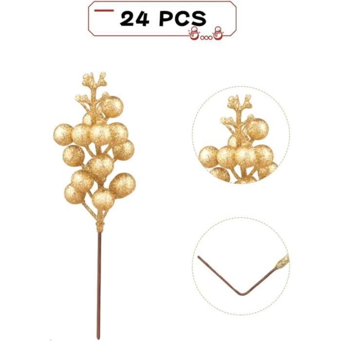 10 Tiges De Baies Artificielles Dorées - Décorations Pour Sapin De Noël, Couronnes, Mariage - 9 Cm