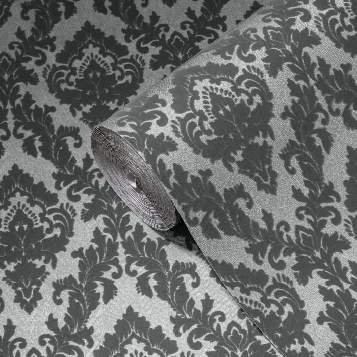 Papier peint intissé Versailles taupe 1005x52cm Classique | Maisons du Monde