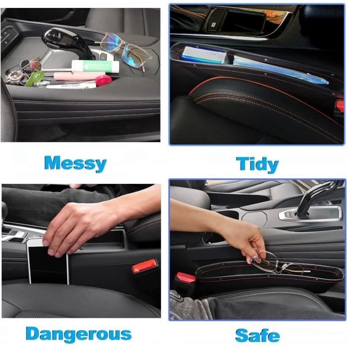 Boîte Rangement Siège D'auto, Boîte Rangement en Cuir PU Siège Auto, Rangement Latéral Siège Voiture, Intérieur Multifonctionnel Fourni Boîte de Rangement pour Voiture (Gauche