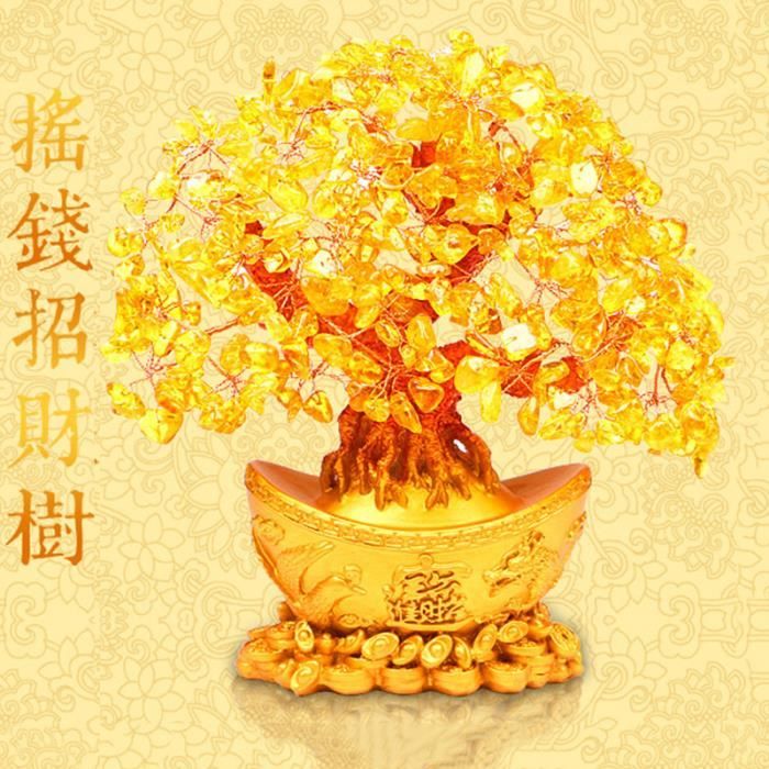Arbre De Vie En Citrine Et Cristal De Roche | Déco Feng Shui | Porte-Bonheur | Méditation | 15-30cm