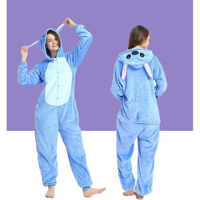 Animal Pjs Combinaison Stitch pour Femme et Homme Pyjama Costume Deguisement pour Cosplay bleu