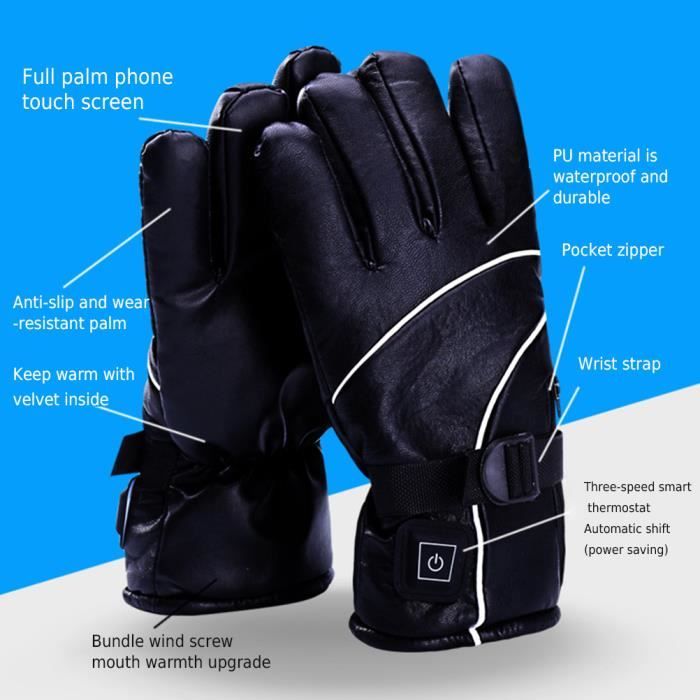 L] Gants Moto, Gants Hiver Velo, Gants Hiver Moto, Gant Moto Tactile, Gants  Chauffant, Gants Velo Hiver + Fourrure Homme Femme Noir